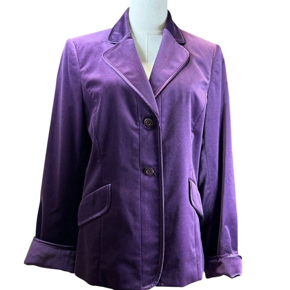 NWT Ellen Tracy Purple Velvet Tuxedo Blazer Size 8